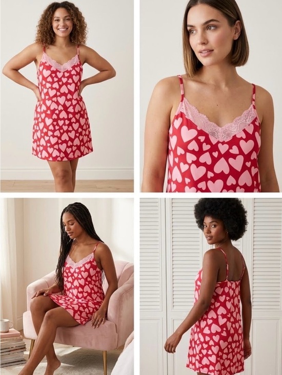 Joyspun Other - Joyspun Valentines Charming Red Heart Chemise with Pink Lace Size L 12-14